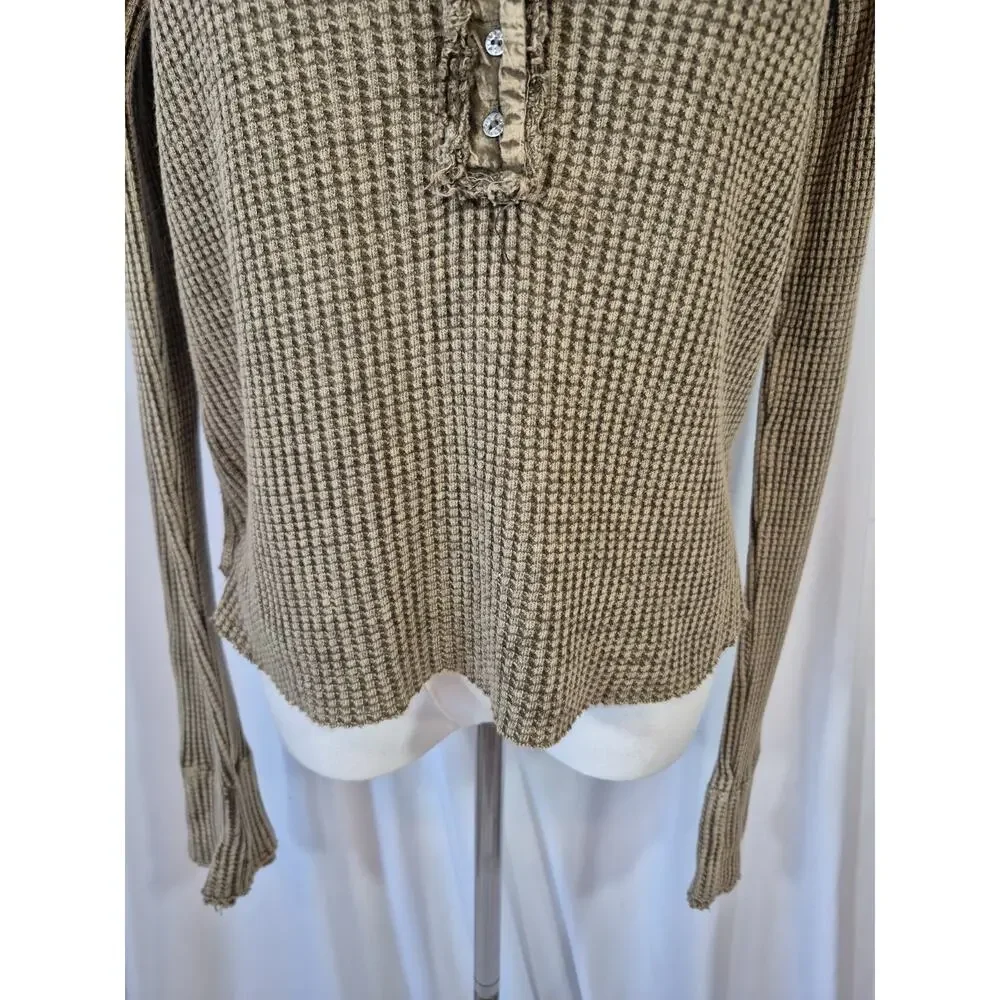 Free People One Colt Henley Green Cotton Thermal Top Small